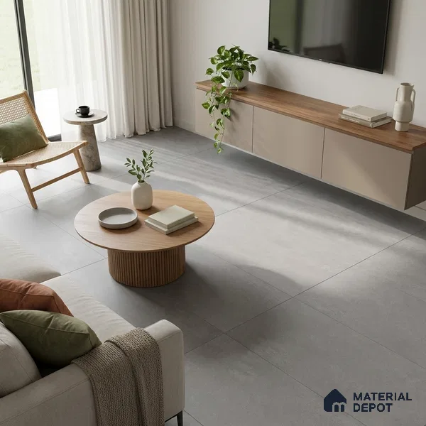 Cement Look Wall & Floor Matte Finish Grey Vitrified Tile | TL 02250 B 4 ft x 2 ft - 9 mm | Suitable For Living Room, Hall & Study
