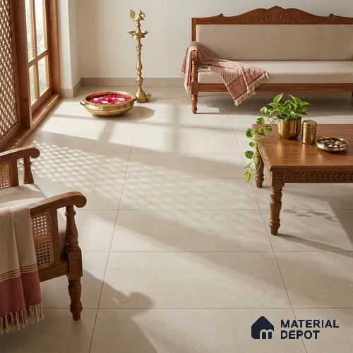 Cement Wall & Floor Tile TL 02250 D Almond Cream 4 ft x 2 ft Matte Finish Tile - 9 mm | 3 Random Design | Suitable For Living Room, Hall, Bedroom