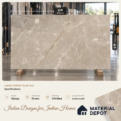 TL 02253 Emerald Brown 1800 x 1200 mm Polished Glossy Finish Vitrified Tile - 15 mm | Adhesive and Spacers Must be Used During Installation