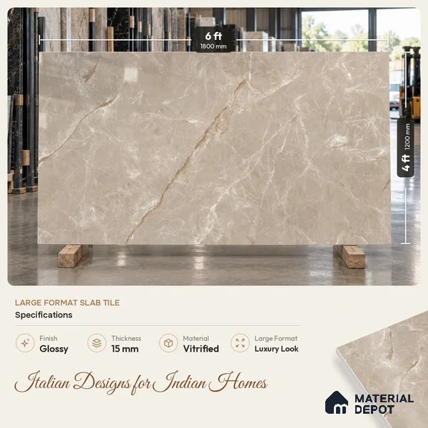 TL 02253 Emerald Brown 1800 x 1200 mm Polished Glossy Finish Vitrified Tile - 15 mm | Adhesive and Spacers Must be Used During Installation
