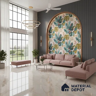 Large Format Marble Floor & Wall Tile TL 02254 B Opera Peanut 6 ft x 4 ft Glossy Finish Vitrified Tile - 9 mm | Suitable For Living Room, Bedroom, Office | Adhesive and Spacers Must be Used During Installation