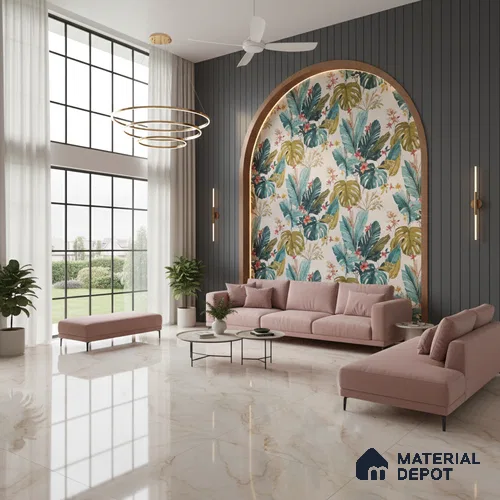 Large Format Marble Floor & Wall Tile TL 02254 B Opera Peanut 6 ft x 4 ft Glossy Finish Vitrified Tile - 9 mm | Suitable For Living Room, Bedroom, Office | Adhesive and Spacers Must be Used During Installation