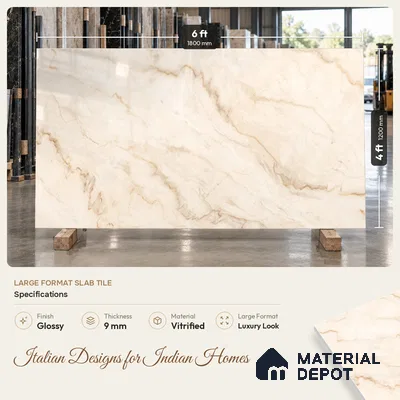 Marble Floor Tile TL 02254 Cream 6 ft x 4 ft Glossy Finish Vitrified Tile - 15 mm | Suitable For Living Room, Bedroom, Bathroom