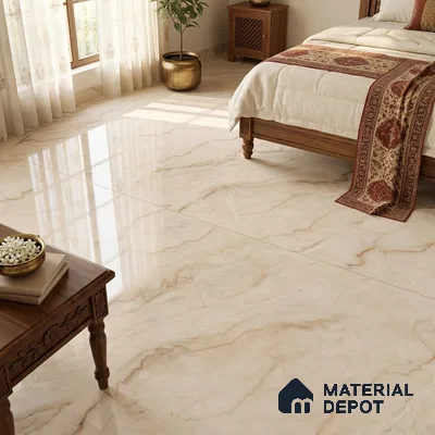 Marble Floor Tile TL 02254 Cream 6 ft x 4 ft Glossy Finish Vitrified Tile - 15 mm | Suitable For Living Room, Bedroom, Bathroom