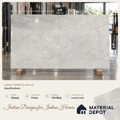TL 02266 Lead Grey 6 ft x 4 ft Glossy Finish Endless Vitrified Wall & Floor Tile - 9 mm | Adhesive and Spacers Must be Used During Installation
