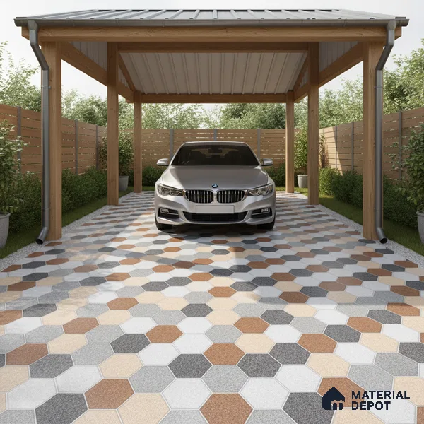 Parking Floor Tile TL 02363 16 x 16 inch Vitrified Anti Skid Matte Finish Heavy Duty Tile - 12 mm | Suitable For Outdoor, Heavy Traffic Areas | Pattern Alignment May Vary | 2-3 mm Spacer is Mandatory