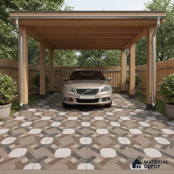 Parking Floor Tile TL 02366 16 x 16 inch Vitrified Anti Skid Matte Finish Heavy Duty Tile - 12 mm | Suitable For Outdoor, Heavy Traffic Areas | Pattern Alignment May Vary | 2-3 mm Spacer is Mandatory