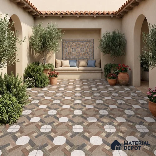 Parking Floor Tile TL 02366 16 x 16 inch Vitrified Anti Skid Matte Finish Heavy Duty Tile - 12 mm | Suitable For Outdoor, Heavy Traffic Areas | Pattern Alignment May Vary | 2-3 mm Spacer is Mandatory