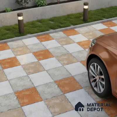 Parking Floor Tile TL 02367 16 x 16 inch Vitrified Anti Skid Matte Finish Heavy Duty Tile - 12 mm | Suitable For Outdoor, Heavy Traffic Areas | Pattern Alignment May Vary | 2-3 mm Spacer is Mandatory