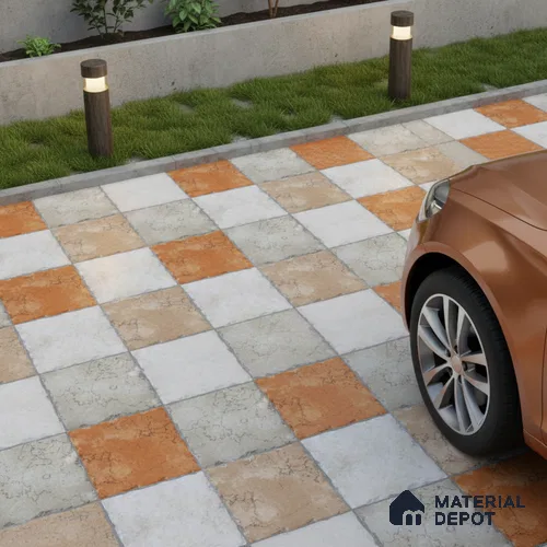 Parking Floor Tile TL 02367 16 x 16 inch Vitrified Anti Skid Matte Finish Heavy Duty Tile - 12 mm | Suitable For Outdoor, Heavy Traffic Areas | Pattern Alignment May Vary | 2-3 mm Spacer is Mandatory
