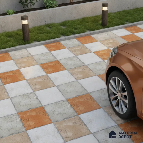Parking Floor Tile TL 02367 16 x 16 inch Vitrified Anti Skid Matte Finish Heavy Duty Tile - 12 mm | Suitable For Outdoor, Heavy Traffic Areas | Pattern Alignment May Vary | 2-3 mm Spacer is Mandatory
