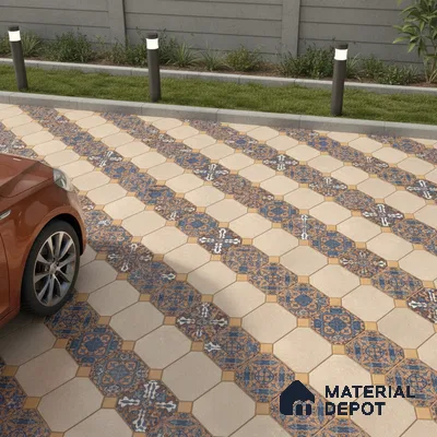 Parking Floor Tile TL 02374 16 x 16 inch Vitrified Anti Skid Matte Finish Heavy Duty Tile - 12 mm | Suitable For Outdoor, Heavy Traffic Areas | Pattern Alignment May Vary | 2-3 mm Spacer is Mandatory
