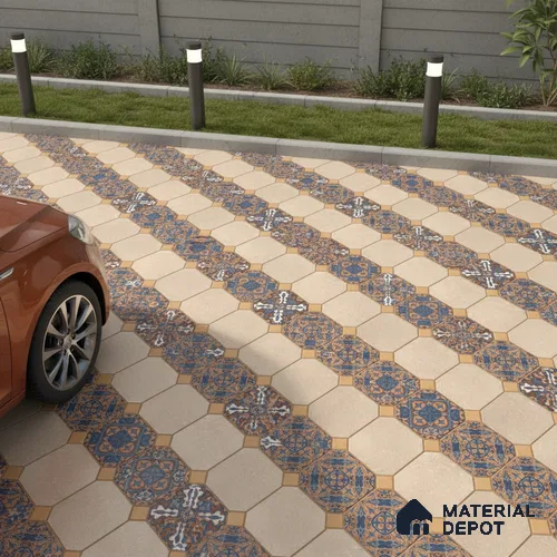 Parking Floor Tile TL 02374 16 x 16 inch Vitrified Anti Skid Matte Finish Heavy Duty Tile - 12 mm | Suitable For Outdoor, Heavy Traffic Areas | Pattern Alignment May Vary | 2-3 mm Spacer is Mandatory