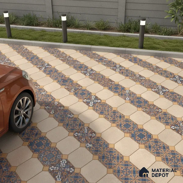 Parking Floor Tile TL 02374 16 x 16 inch Vitrified Anti Skid Matte Finish Heavy Duty Tile - 12 mm | Suitable For Outdoor, Heavy Traffic Areas | Pattern Alignment May Vary | 2-3 mm Spacer is Mandatory