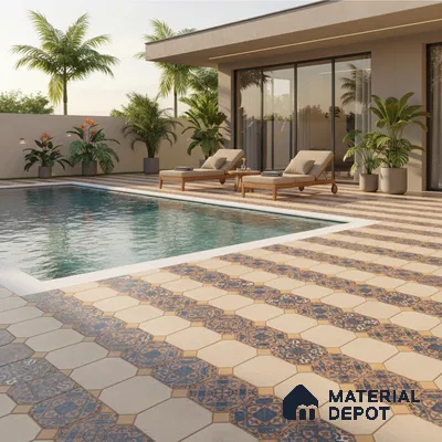 Parking Floor Tile TL 02374 16 x 16 inch Vitrified Anti Skid Matte Finish Heavy Duty Tile - 12 mm | Suitable For Outdoor, Heavy Traffic Areas | Pattern Alignment May Vary | 2-3 mm Spacer is Mandatory