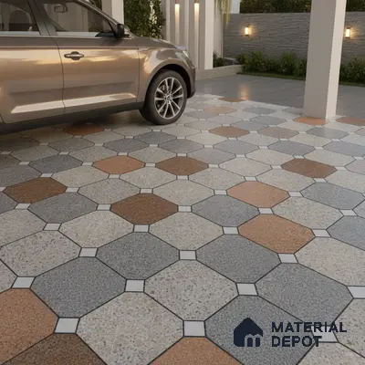 Parking Floor Tile TL 02375 16 x 16 inch Vitrified Anti Skid Matte Finish Heavy Duty Tile - 12 mm | Suitable For Outdoor, Heavy Traffic Areas | Pattern Alignment May Vary | 2-3 mm Spacer is Mandatory
