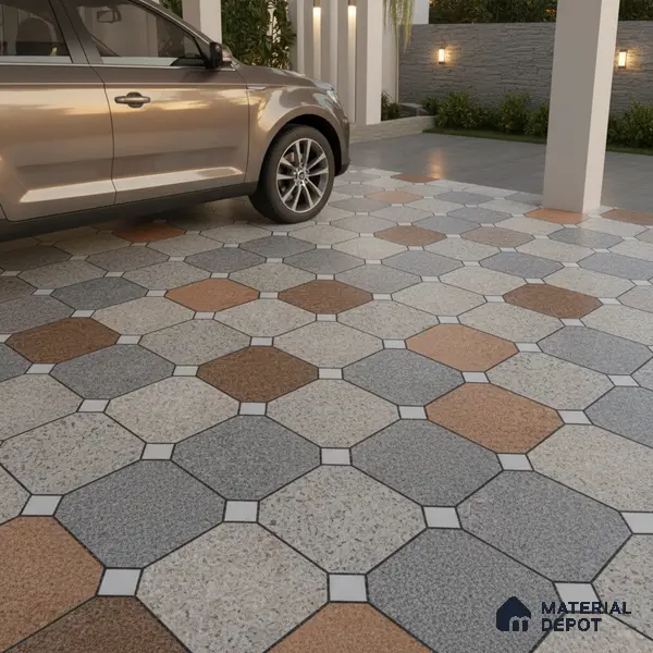 Parking Floor Tile TL 02375 16 x 16 inch Vitrified Anti Skid Matte Finish Heavy Duty Tile - 12 mm | Suitable For Outdoor, Heavy Traffic Areas | Pattern Alignment May Vary | 2-3 mm Spacer is Mandatory