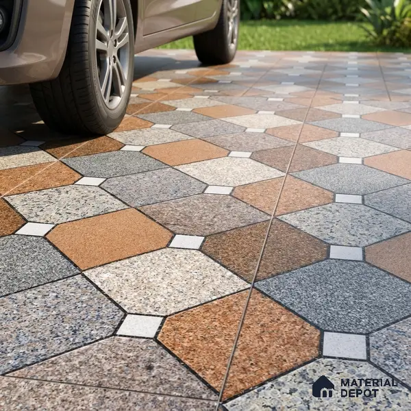Parking Floor Tile TL 02375 16 x 16 inch Vitrified Anti Skid Matte Finish Heavy Duty Tile - 12 mm | Suitable For Outdoor, Heavy Traffic Areas | Pattern Alignment May Vary | 2-3 mm Spacer is Mandatory