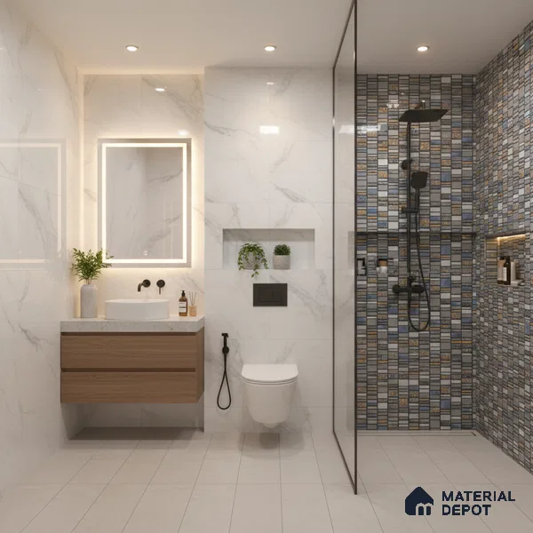 Highlighter Wall Tile TL 02459 B Light Grey Quartz 2 ft x 1 ft Glossy Finish Ceramic Tile - 6 mm | Suitable For Kitchen, Bathroom & Accent/Feature Wall