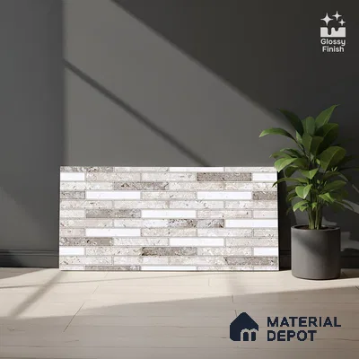 Brick Wall Tile TL 02461 B Grey Platinum Highlighter 2 ft x 1 ft Glossy Finish Ceramic Tile - 6 mm