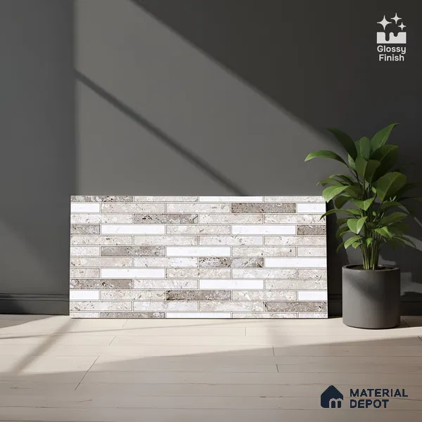Brick Wall Tile TL 02461 B Grey Platinum Highlighter 2 ft x 1 ft Glossy Finish Ceramic Tile - 6 mm