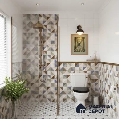 Patterned Wall Tile TL 02465 C Cream Alabaster Highlighter 2 ft x 1 ft Glossy Finish Ceramic Tile - 6 mm | Please Expect a Slight Variation of Pattern (Sample)