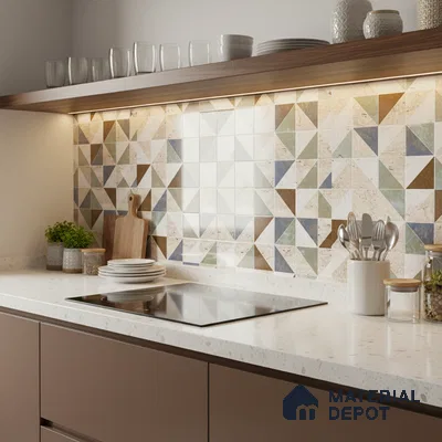 Patterned Wall Tile TL 02465 C Cream Alabaster Highlighter 2 ft x 1 ft Glossy Finish Ceramic Tile - 6 mm | Please Expect a Slight Variation of Pattern (Sample)