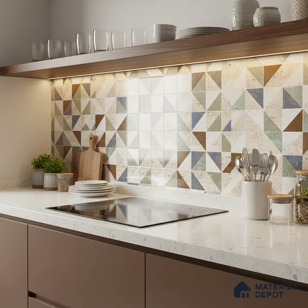 Patterned Wall Tile TL 02465 C Cream Alabaster Highlighter 2 ft x 1 ft Glossy Finish Ceramic Tile - 6 mm | Please Expect a Slight Variation of Pattern (Sample)