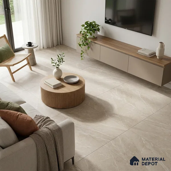 Marble Wall & Floor Tile TL 02477 Cream 4 ft x 2 ft Matte Finish Vitrified Tile - 9 mm | 3 Random Designs | Suitable For Living Room, Bedroom, Kitchen