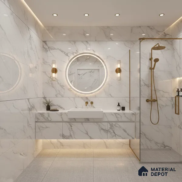 Marble Wall & Floor Tile | TL 02567 Aldano Brown 4 ft x 2 ft Glossy Finish Random Design Vitrified Tile - 9 mm | Suitable For Living Room, Bedroom, Kitchen (Sample)