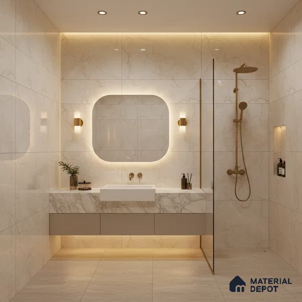 Marble Wall & Floor Tile | TL 02572 Brissban Botticino 4 ft x 2 ft Glossy Finish Random Design Vitrified Tile - 9 mm | Suitable For Living Room, Bedroom, Kitchen (Sample)