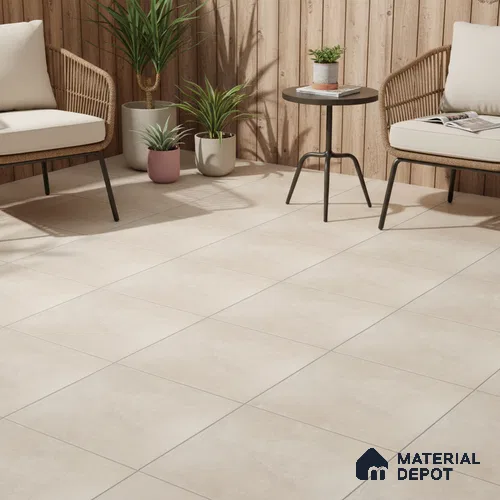 Parking Floor Tile TL 02770 Petrus Creamy 16 x 16 inch Anti Skid Matte Finish Vitrified Tile - 12 mm | 4 Random Design | Suitbale For Bathroom, Balcony, Terrace | Pattern Alignment May Vary | 2-3 mm Spacer is Mandatory