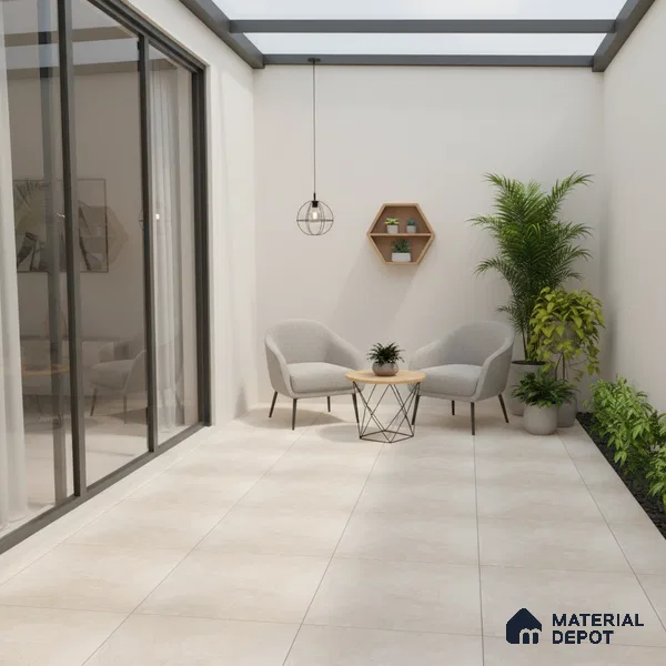 Parking Floor Tile TL 02770 Petrus Creamy 16 x 16 inch Anti Skid Matte Finish Vitrified Tile - 12 mm | 4 Random Design | Suitbale For Outdoor, Balcony, Terrace | Pattern Alignment May Vary | 2-3 mm Spacer is Mandatory (Sample)