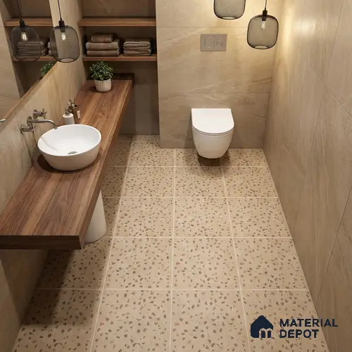 Terrazzo Parking Floor Tile TL 02793 B Beige Terrazzo 16 x 16 inch Matte Finish Vitrified Tile - 12 mm | Pattern Alignment May Vary | 2-3 mm Spacer is Mandatory
