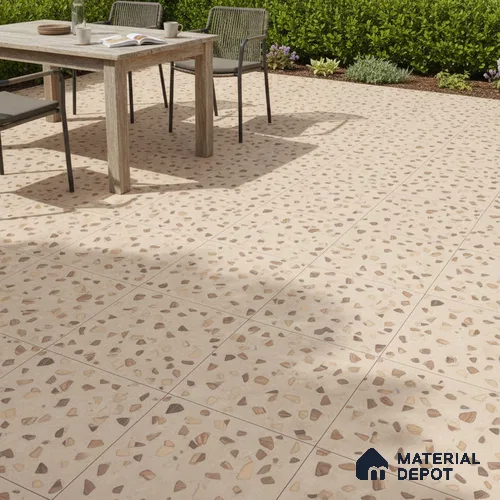Terrazzo Parking Floor Tile TL 02793 B Beige Terrazzo 16 x 16 inch Matte Finish Vitrified Tile - 12 mm | Pattern Alignment May Vary | 2-3 mm Spacer is Mandatory