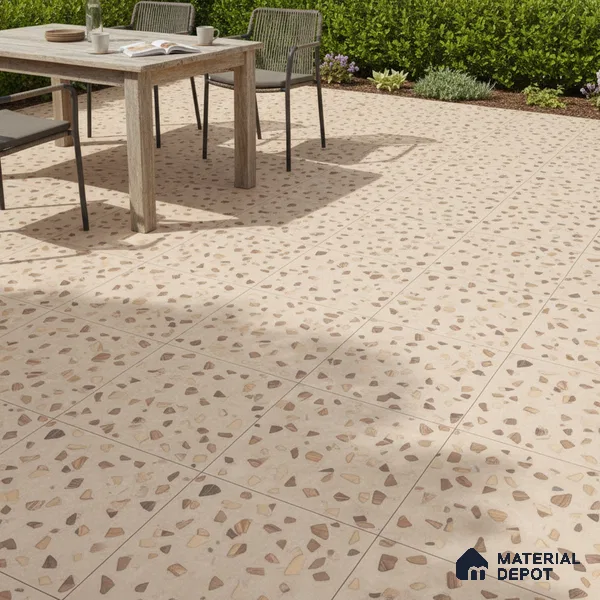 Terrazzo Parking Floor Tile TL 02793 B Beige Terrazzo 16 x 16 inch Matte Finish Vitrified Tile - 12 mm | Pattern Alignment May Vary | 2-3 mm Spacer is Mandatory (Sample)