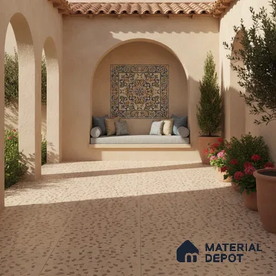 Terrazzo Parking Floor Tile TL 02793 B Beige Terrazzo 16 x 16 inch Matte Finish Vitrified Tile - 12 mm | Pattern Alignment May Vary | 2-3 mm Spacer is Mandatory (Sample)