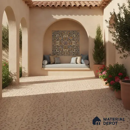 Terrazzo Parking Floor Tile TL 02793 B Beige Terrazzo 16 x 16 inch Matte Finish Vitrified Tile - 12 mm | Pattern Alignment May Vary | 2-3 mm Spacer is Mandatory