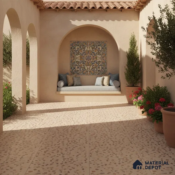 Terrazzo Parking Floor Tile TL 02793 B Beige Terrazzo 16 x 16 inch Matte Finish Vitrified Tile - 12 mm | Pattern Alignment May Vary | 2-3 mm Spacer is Mandatory (Sample)