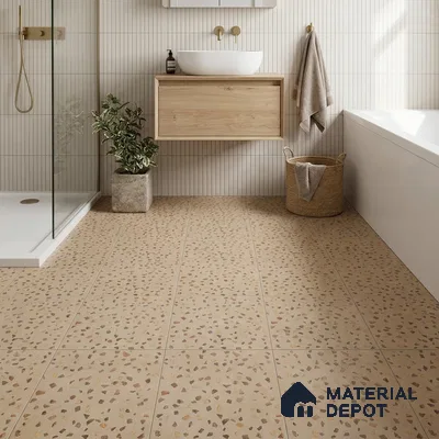 Terrazzo Parking Floor Tile TL 02793 B Beige Terrazzo 16 x 16 inch Matte Finish Vitrified Tile - 12 mm | Pattern Alignment May Vary | 2-3 mm Spacer is Mandatory