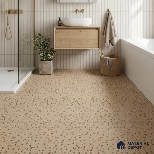 Terrazzo Parking Floor Tile TL 02793 B Beige Terrazzo 16 x 16 inch Matte Finish Vitrified Tile - 12 mm | Pattern Alignment May Vary | 2-3 mm Spacer is Mandatory