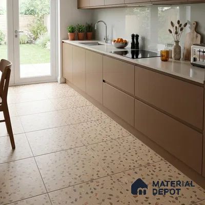 Terrazzo Parking Floor Tile TL 02793 B Beige Terrazzo 16 x 16 inch Matte Finish Vitrified Tile - 12 mm | Pattern Alignment May Vary | 2-3 mm Spacer is Mandatory