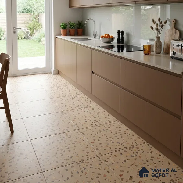 Terrazzo Parking Floor Tile TL 02793 B Beige Terrazzo 16 x 16 inch Matte Finish Vitrified Tile - 12 mm | Pattern Alignment May Vary | 2-3 mm Spacer is Mandatory