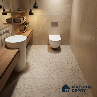 Terrazzo Parking Floor Tile TL 02793 C Brown Terrazzo 400 x 400 mm Matte Finish Vitrified Tile - 12 mm | Pattern Alignment May Vary | 2-3 mm Spacer is Mandatory