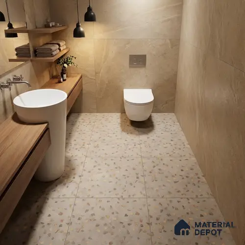Terrazzo Parking Floor Tile TL 02793 C Brown Terrazzo 400 x 400 mm Matte Finish Vitrified Tile - 12 mm | Pattern Alignment May Vary | 2-3 mm Spacer is Mandatory