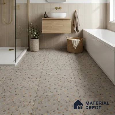 Terrazzo Parking Floor Tile TL 02793 C Brown Terrazzo 400 x 400 mm Matte Finish Vitrified Tile - 12 mm | Pattern Alignment May Vary | 2-3 mm Spacer is Mandatory