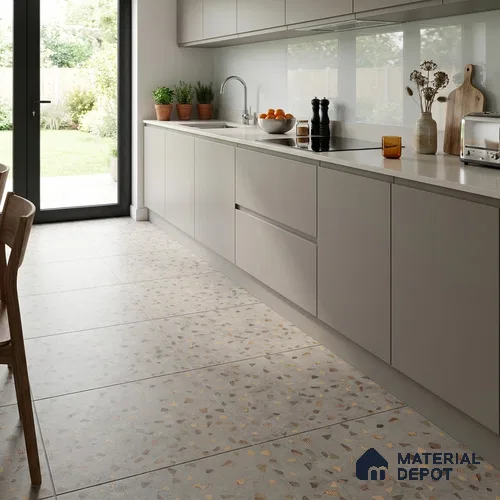 Terrazzo Parking Floor Tile TL 02793 C Brown Terrazzo 400 x 400 mm Matte Finish Vitrified Tile - 12 mm | Pattern Alignment May Vary | 2-3 mm Spacer is Mandatory