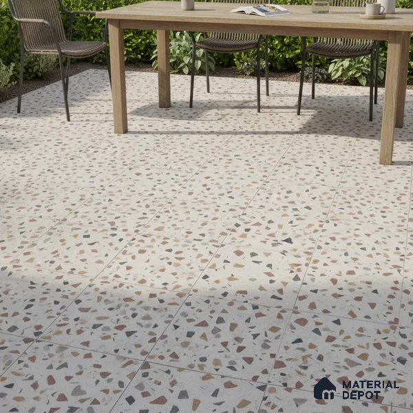 Terrazzo Parking Floor Tile TL 02793 A Vibrant Terrazzo 16 x 16 inch Matte Finish Vitrified Anti Skid Tile - 12 mm | Pattern Alignment May Vary | 2-3 mm Spacer is Mandatory