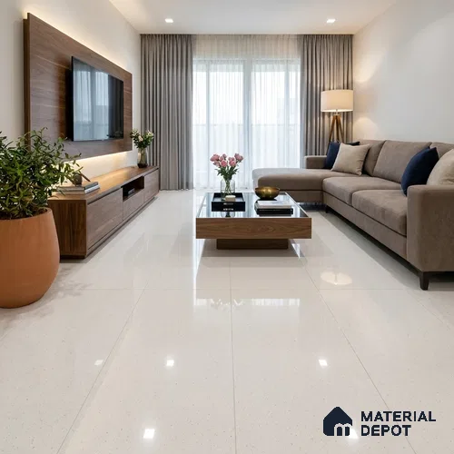 Terrazzo Wall & Floor Tile TL 02870 B Star White 4 ft x 2 ft Glossy Finish Terrazzo Collection Full Body Tile - 9 mm