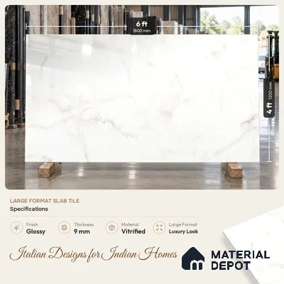 TL 02947 Ice White 6 ft x 4 ft Glossy Finish Endless Vitrified Wall & Floor Tile - 9 mm | Adhesive and Spacers Must be Used During Installation